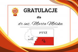 Grafika z gratulacjami dla dr inż. Marty Molskiej w ramach wyróżnienia