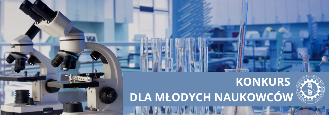 Grafika z mikroskopem i tytułem: konkurs dla młodych naukowców